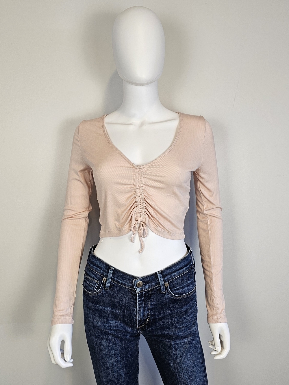 Sunday Best Blush Ruched Long-Sleeve Crop Top